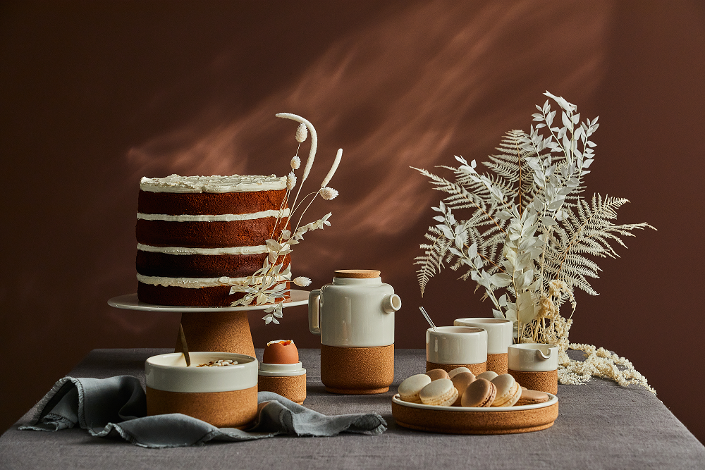 Alma Gemea pearl wit cereal bowl, ontbijt kom, met eco kurk, 2 stuks - Afbeelding 2