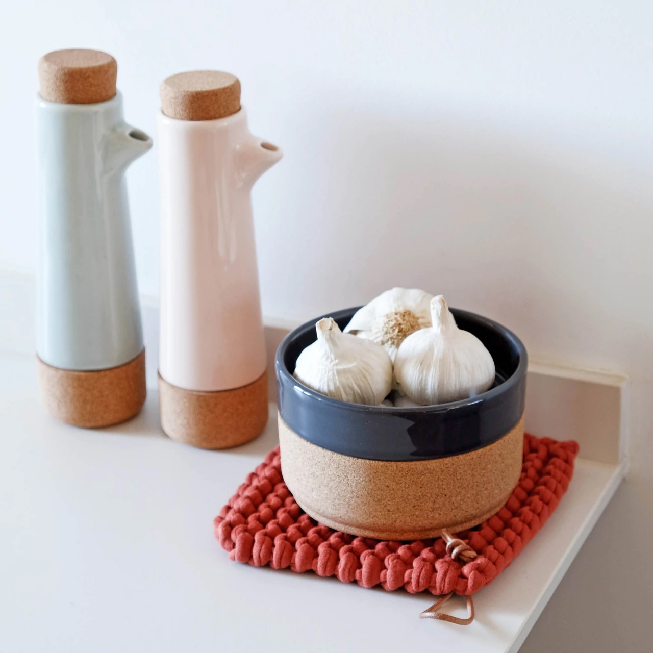 Alma Gemea donkergrijs Cereal bowl, kom, keramiek met eco kurk, set van 2 stuks - Afbeelding 2