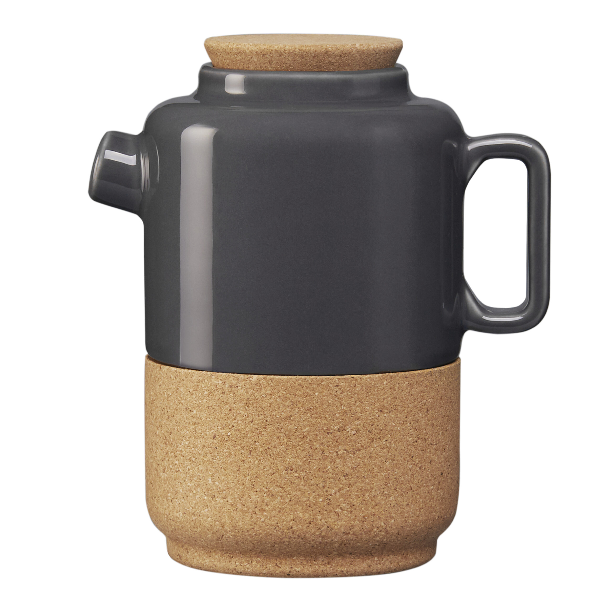Alma Gemea donkergrijs Theepot for 2, keramiek met eco kurk