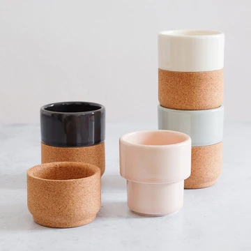 Alma Gemea donkergrijs Espresso kopje, keramiek met eco kurk, set van 2 stuks - Afbeelding 2