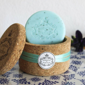 Essencias Zeep/Scrub in houder van kurk / Viooltjes