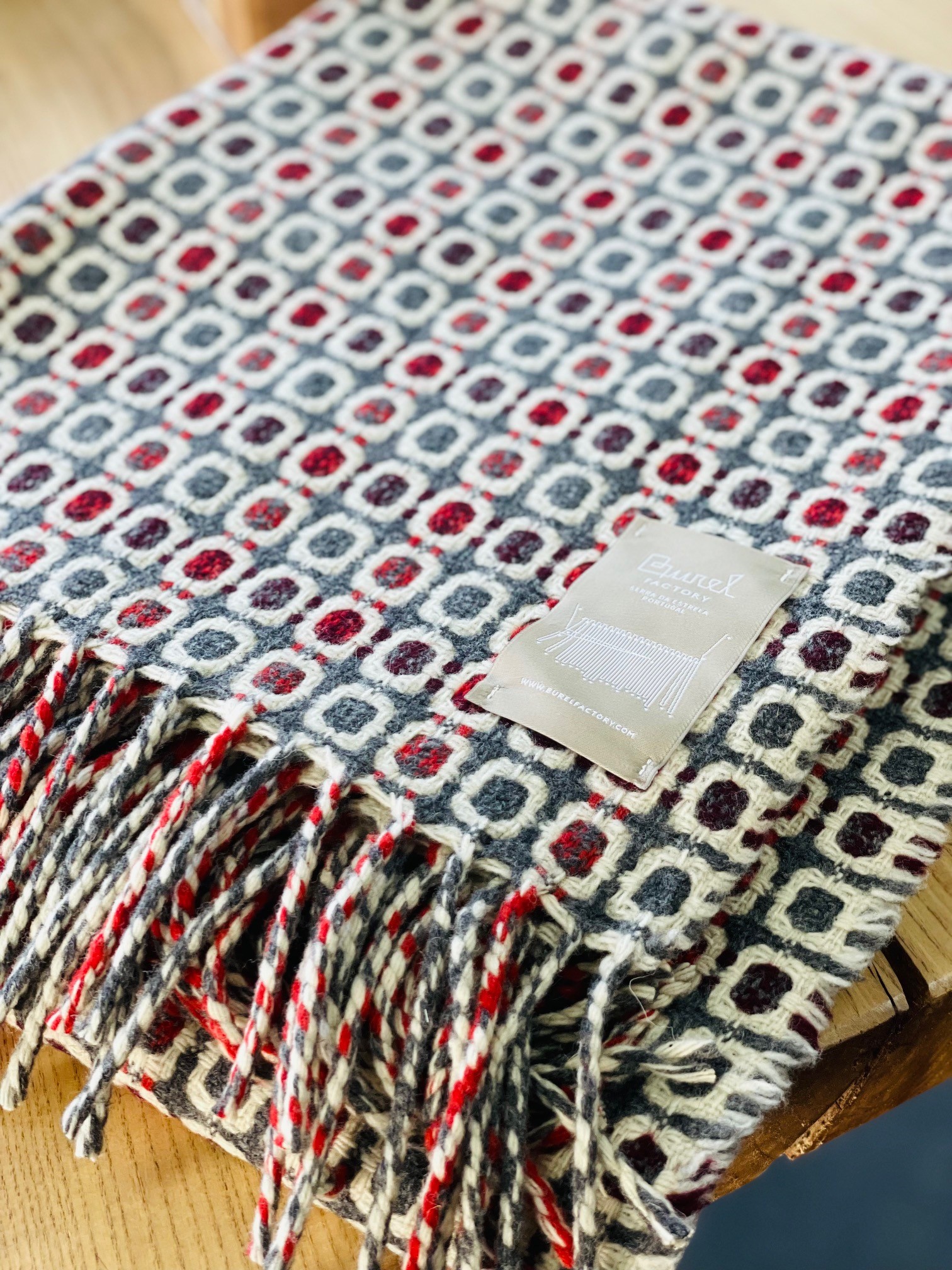 Plaid Vintage 13/11 Grijs rood bordeau - Afbeelding 4